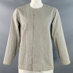 CHIMALA Size L White Black Stripe Cotton Two Pockets Collarless Jacket